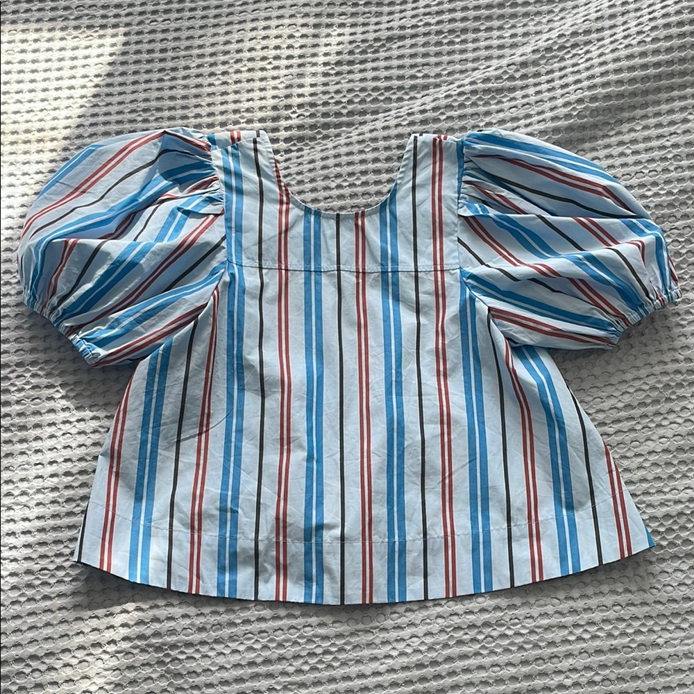 Ganni Blue and Red Striped Shirt